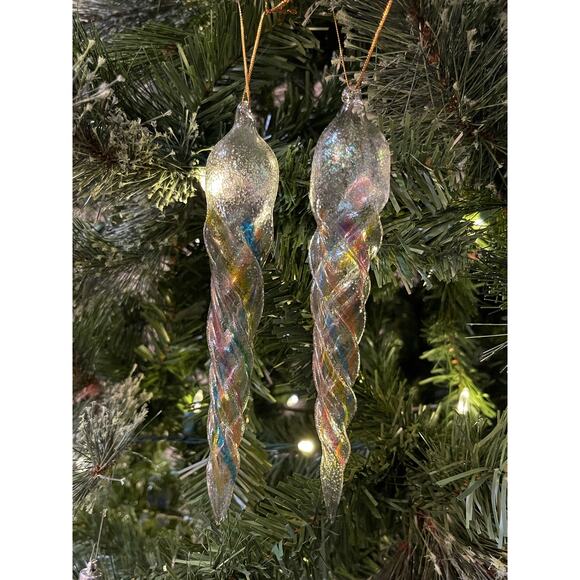 Set of 2 Handmade Glass Handmade Icicle Drop ornament - Picture 1 of 5